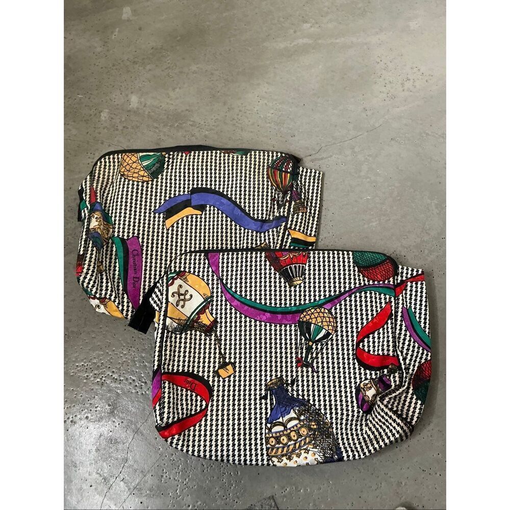 Christian Dior Vintage Air Balloon Printed Cosmetic Bag Bundle | Black and White